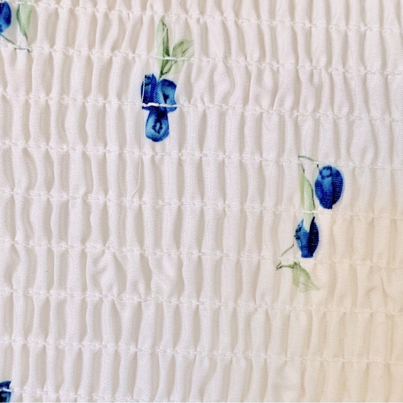 NoliaBae Ivory Lace Smocked Blueberry Print Maxi Dress with Puff Sleeves. - Picture 6 of 12